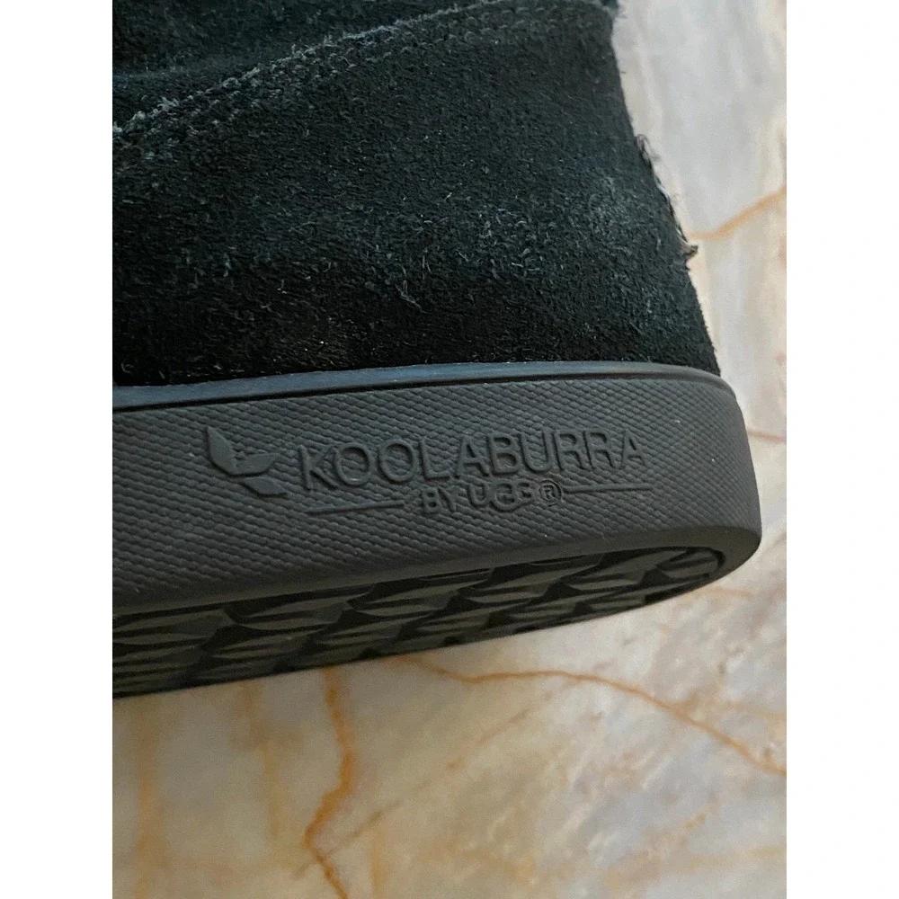 Koolaburra by UGG Black Suede Dezi Mid Calf Boots Faux Fur Lined Lace Zipper